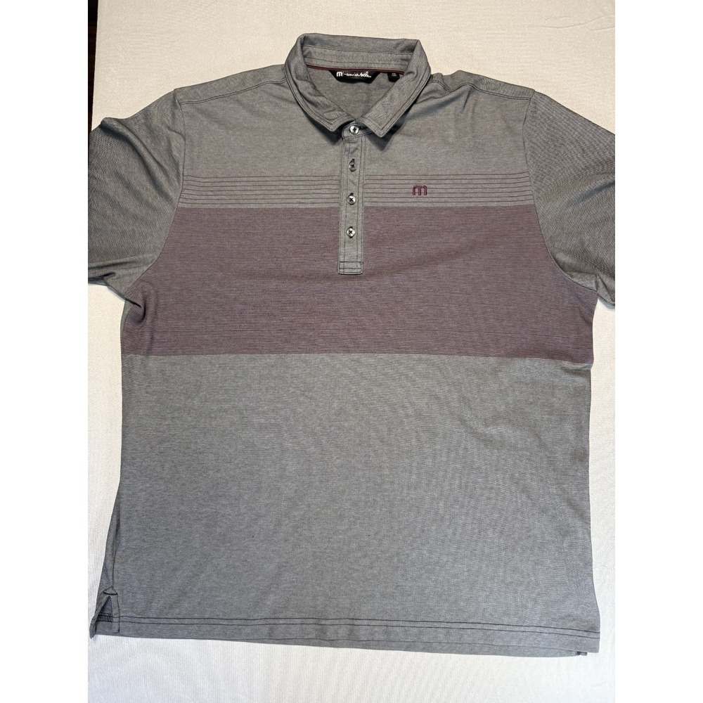 Travis Mathew Gainey Ranch Golf Polo Men XXL Gray Burgundy Stripe Performance